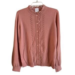 Madeleine Thompson Women’s Cashmere Wool Hawthorne Cardigan Pink M Scalloped